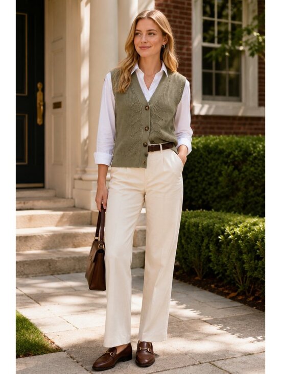 M&S Collection Sweaters - M&S Collection Cotton Rich Sweater Vest Medium Sage Green Button Front Knit Prep